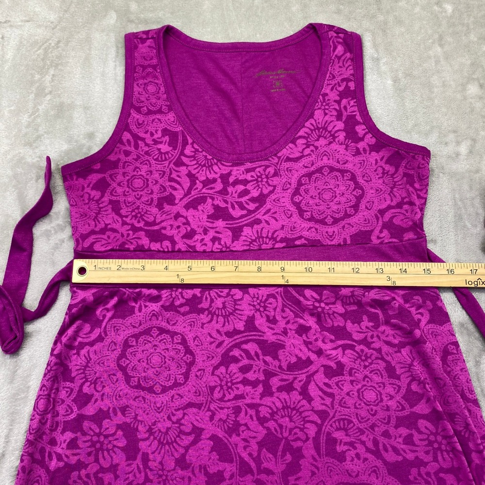 Eddie Bauer Floral Print Sleeveless Dress Women's Medium Purple Tie Waist A-Line - Picture 3 of 8